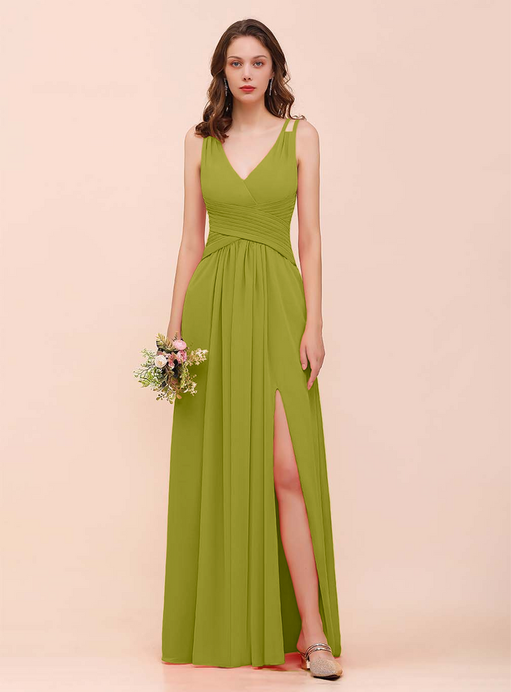 A-Line V-Neck Sleeveless Floor-Length Dress-koscy