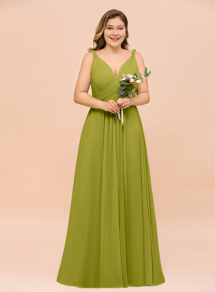 A-Line V-neck Sleeveless Floor-Length Dress-koscy