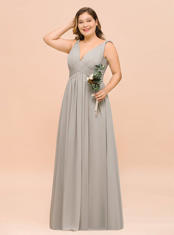 A-Line V-neck Sleeveless Floor-Length Dress-koscy