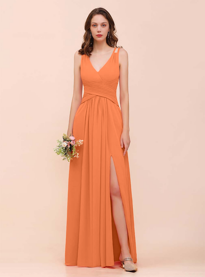 A-Line V-Neck Sleeveless Floor-Length Dress-koscy