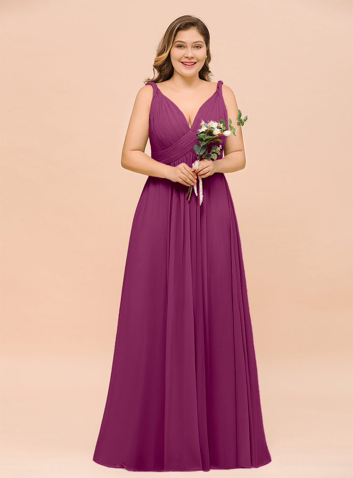 A-Line V-neck Sleeveless Floor-Length Dress-koscy