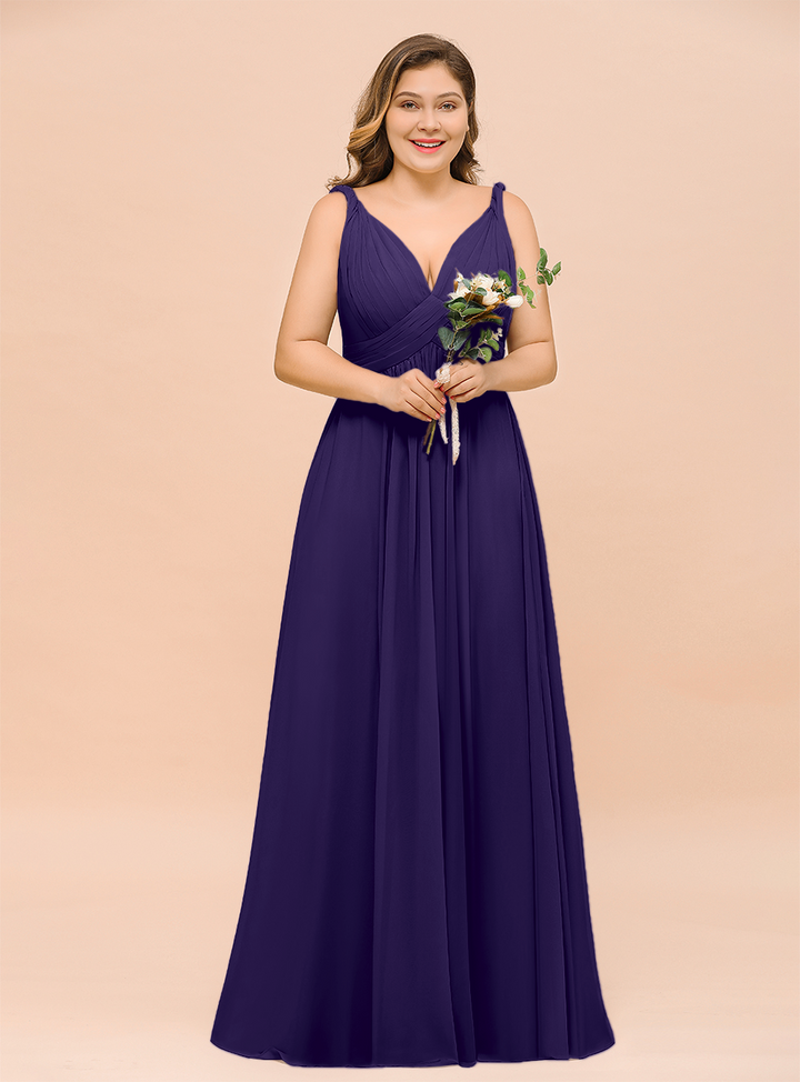 A-Line V-neck Sleeveless Floor-Length Dress-koscy