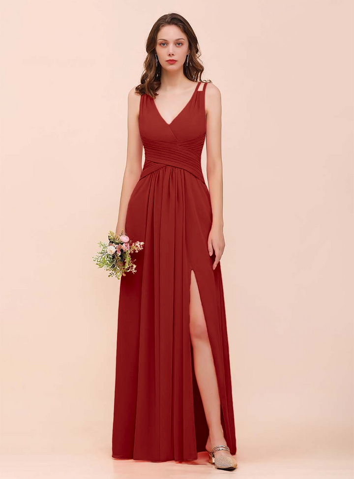 A-Line V-Neck Sleeveless Floor-Length Dress-koscy