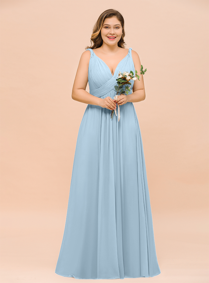 A-Line V-neck Sleeveless Floor-Length Dress-koscy