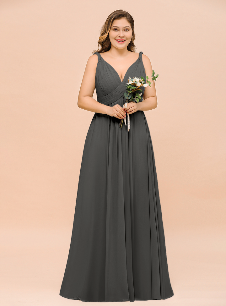 A-Line V-neck Sleeveless Floor-Length Dress-koscy