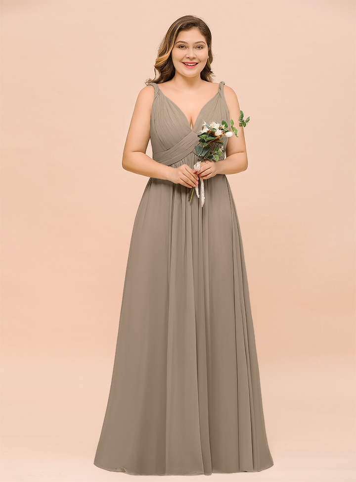 A-Line V-neck Sleeveless Floor-Length Dress-koscy