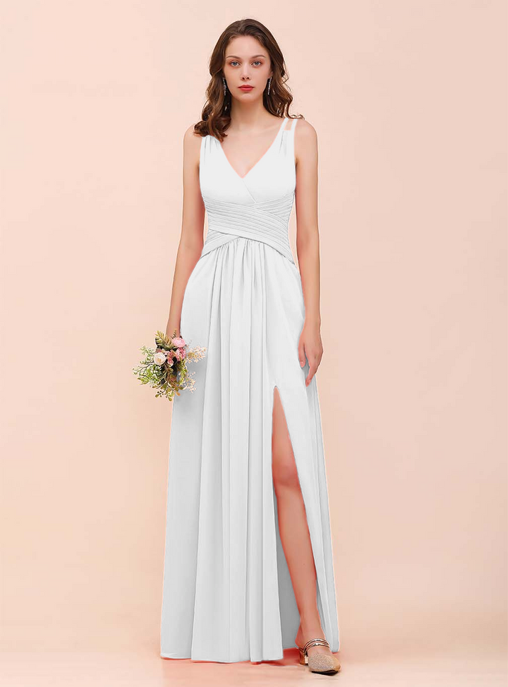 A-Line V-Neck Sleeveless Floor-Length Dress-koscy