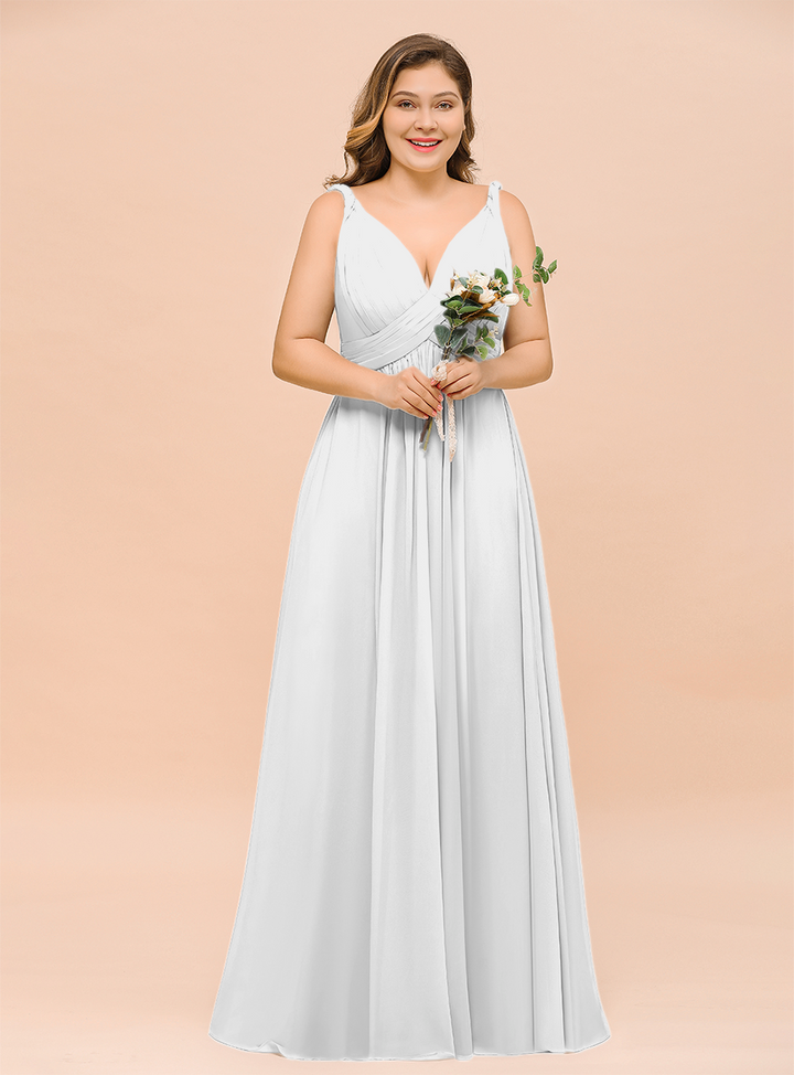 A-Line V-neck Sleeveless Floor-Length Dress-koscy