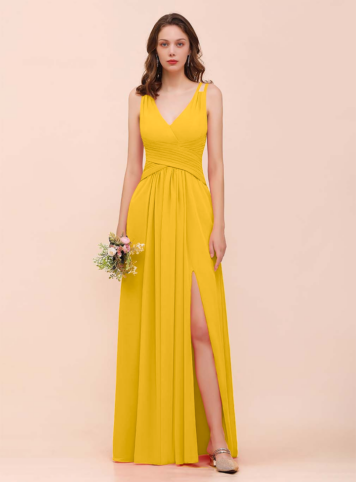 A-Line V-Neck Sleeveless Floor-Length Dress-koscy