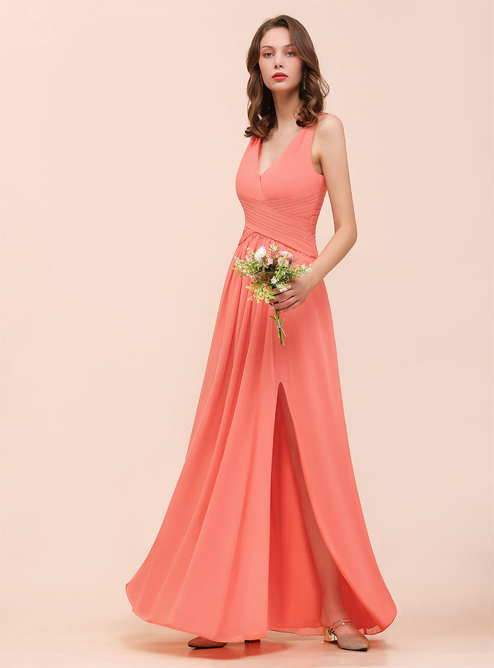 A-Line V-Neck Sleeveless Floor-Length Dress-koscy