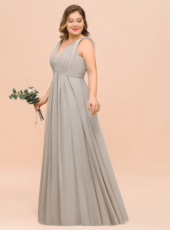 A-Line V-neck Sleeveless Floor-Length Dress-koscy