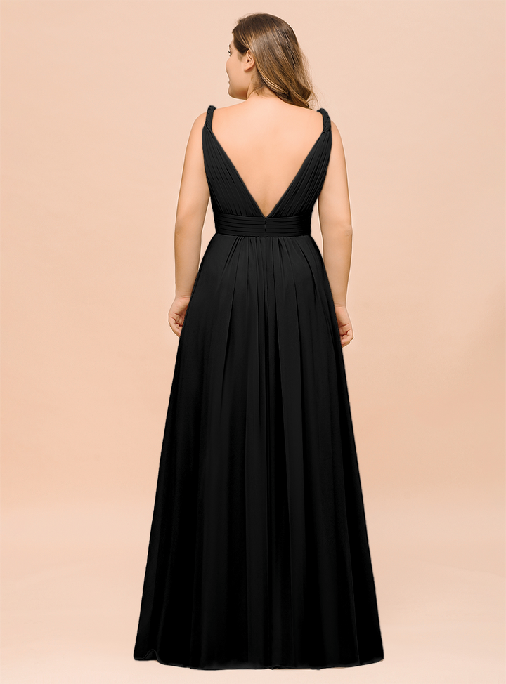 A-Line V-neck Sleeveless Floor-Length Dress-koscy