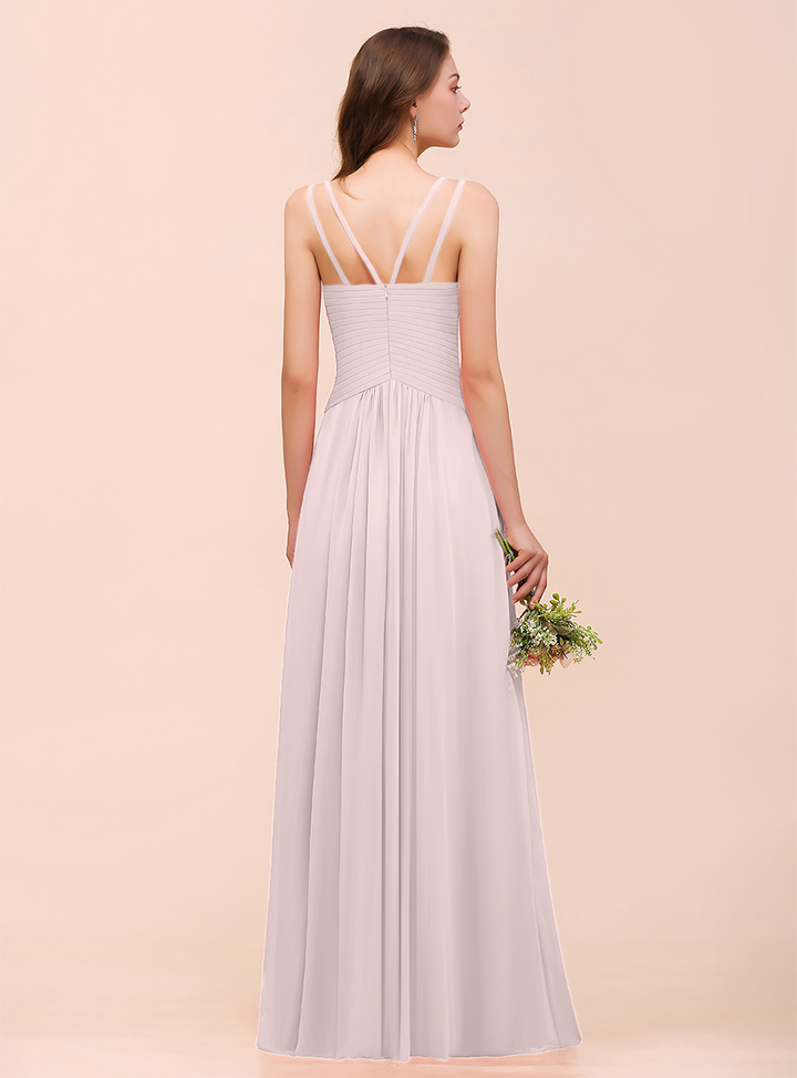 A-Line V-Neck Sleeveless Floor-Length Dress-koscy