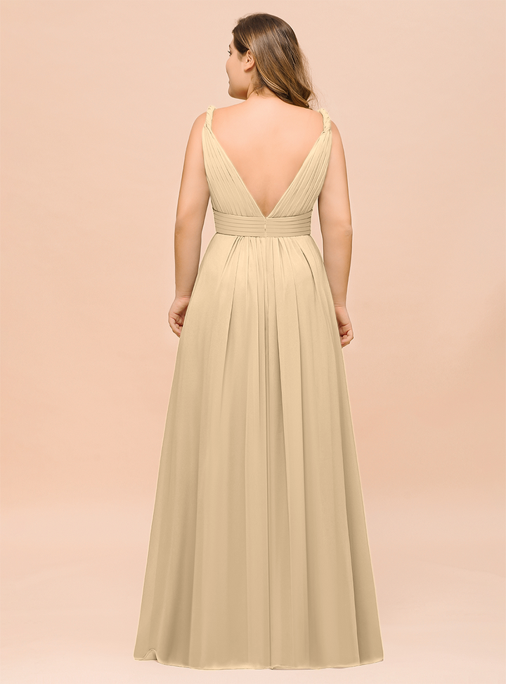 A-Line V-neck Sleeveless Floor-Length Dress-koscy