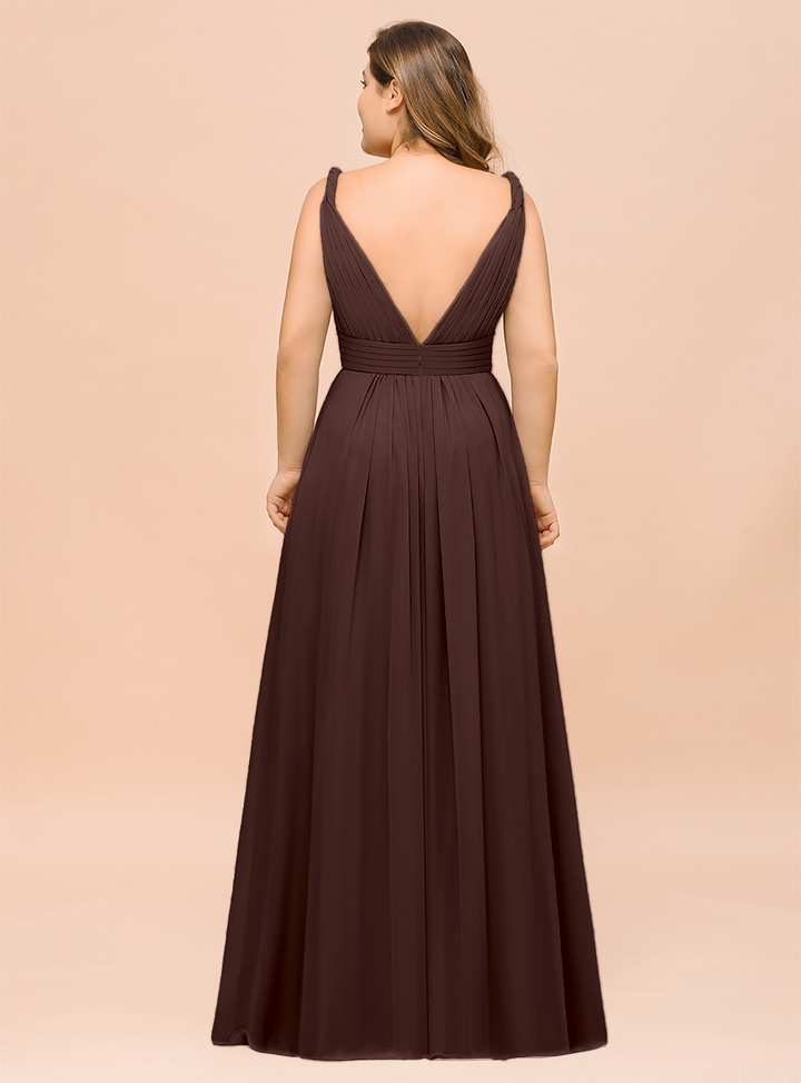 A-Line V-neck Sleeveless Floor-Length Dress-koscy