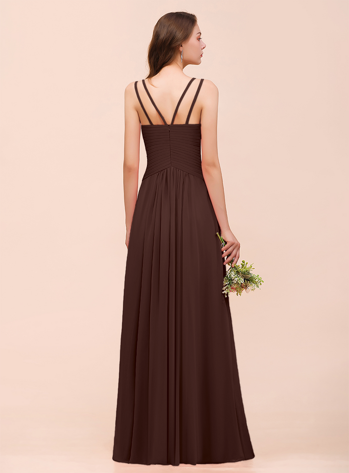 A-Line V-Neck Sleeveless Floor-Length Dress-koscy