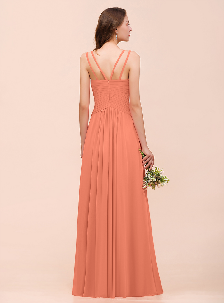 A-Line V-Neck Sleeveless Floor-Length Dress-koscy