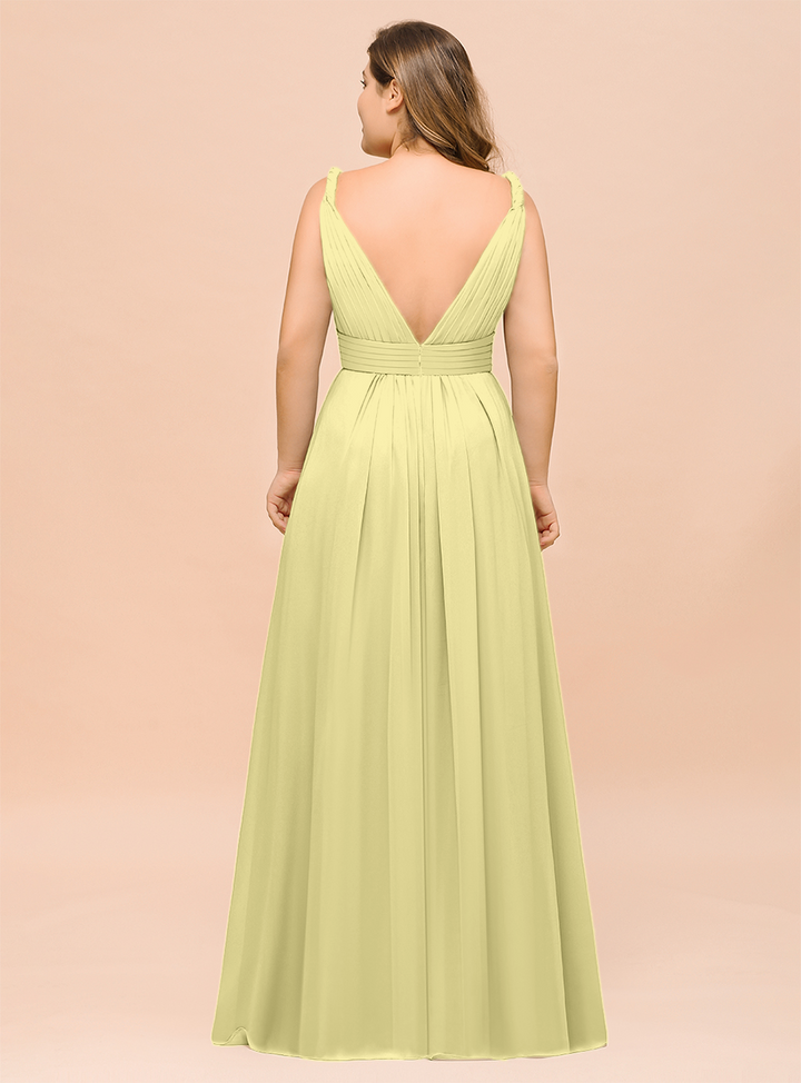 A-Line V-neck Sleeveless Floor-Length Dress-koscy