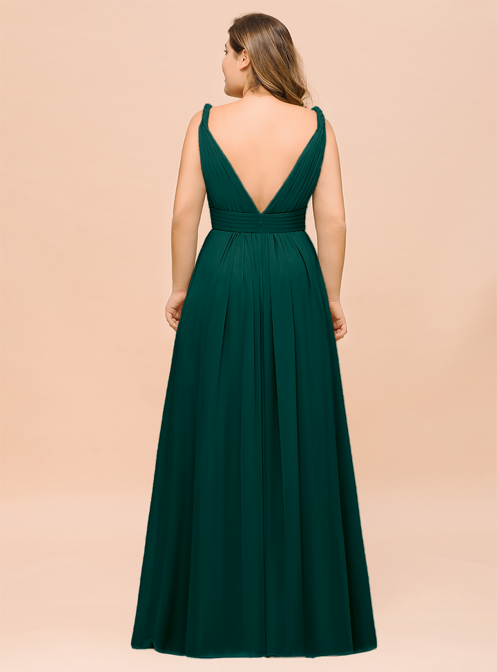 A-Line V-neck Sleeveless Floor-Length Dress-koscy