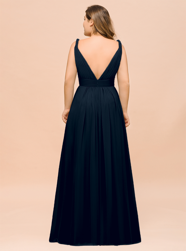 A-Line V-neck Sleeveless Floor-Length Dress-koscy