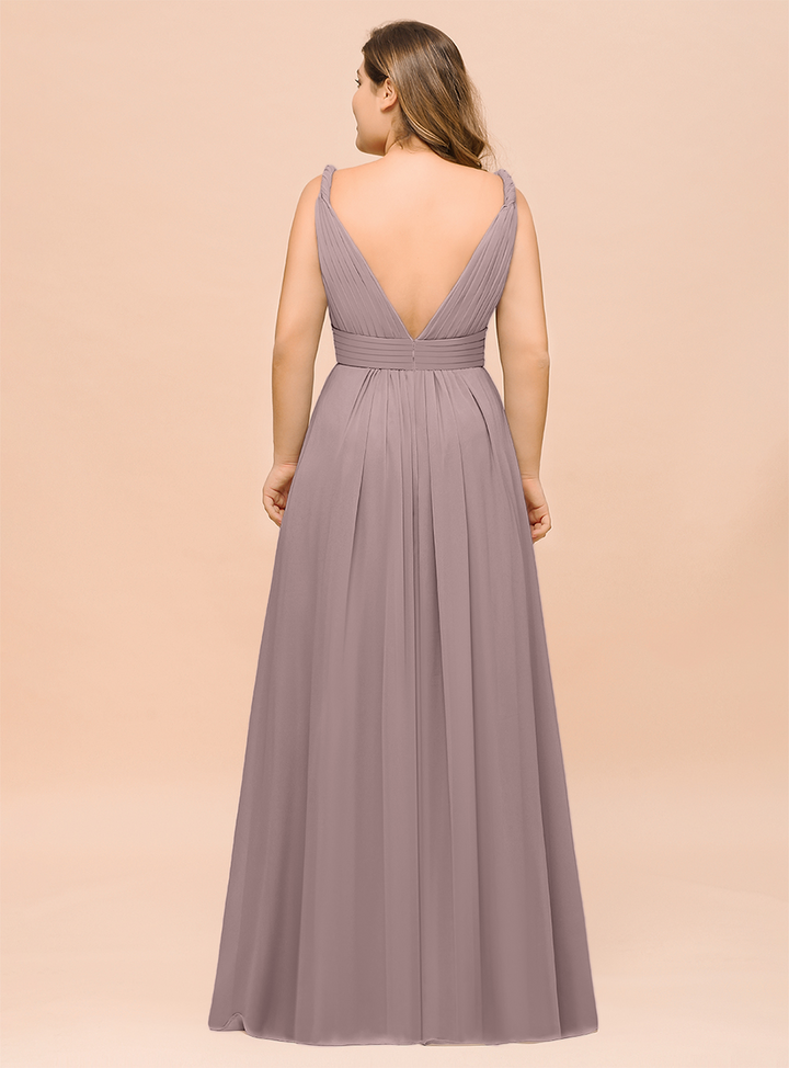 A-Line V-neck Sleeveless Floor-Length Dress-koscy