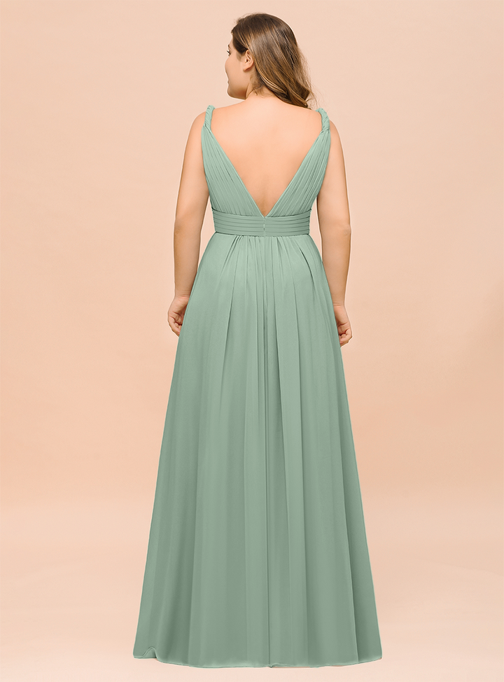 A-Line V-neck Sleeveless Floor-Length Dress-koscy