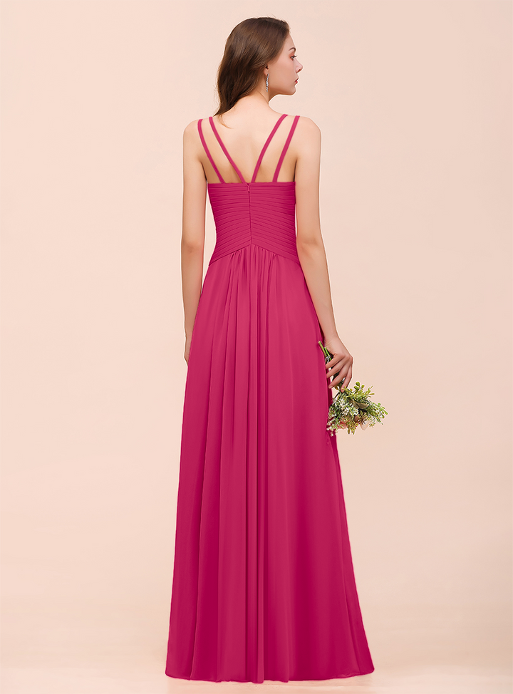 A-Line V-Neck Sleeveless Floor-Length Dress-koscy