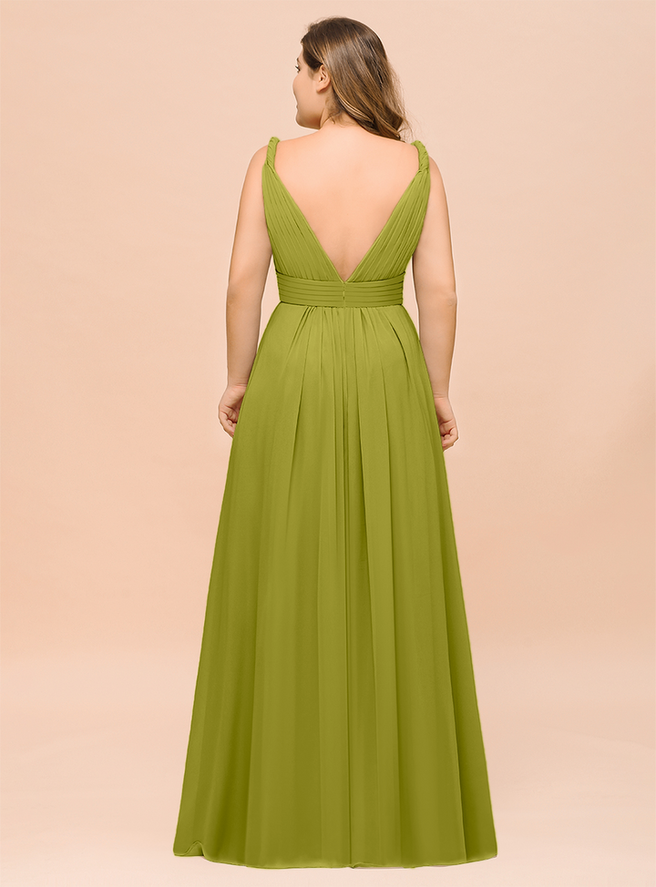 A-Line V-neck Sleeveless Floor-Length Dress-koscy