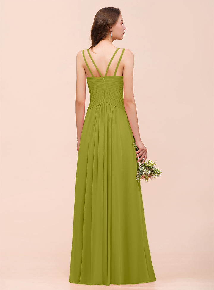 A-Line V-Neck Sleeveless Floor-Length Dress-koscy