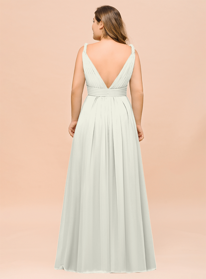 A-Line V-neck Sleeveless Floor-Length Dress-koscy