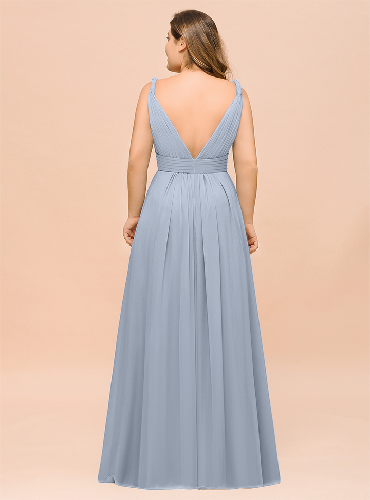 A-Line V-neck Sleeveless Floor-Length Dress-koscy