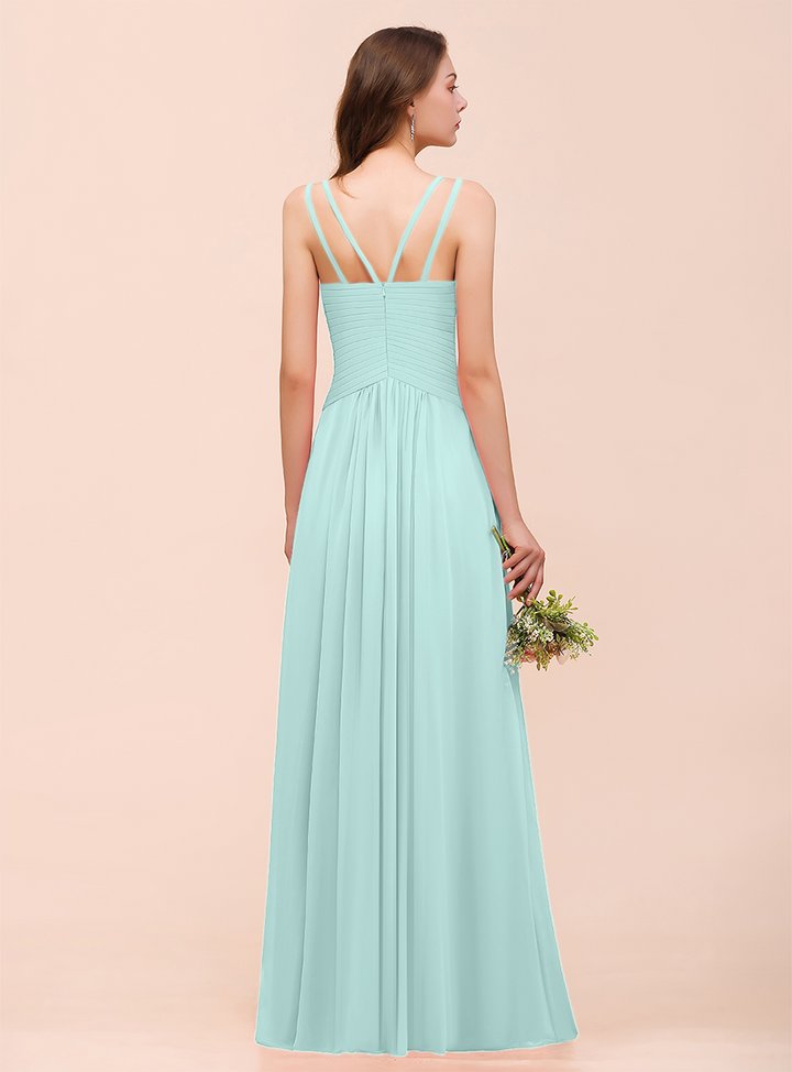 A-Line V-Neck Sleeveless Floor-Length Dress-koscy