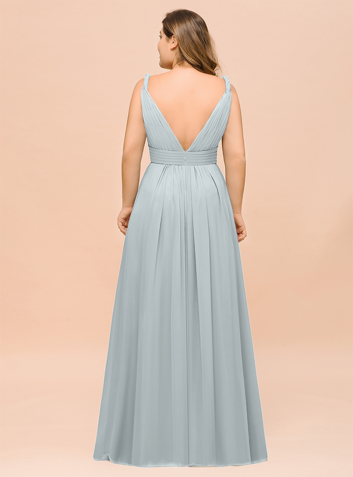 A-Line V-neck Sleeveless Floor-Length Dress-koscy