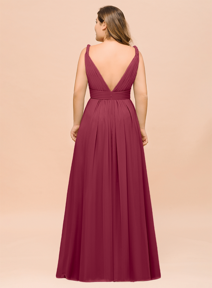 A-Line V-neck Sleeveless Floor-Length Dress-koscy