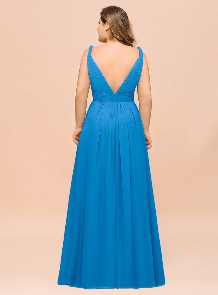 A-Line V-neck Sleeveless Floor-Length Dress-koscy