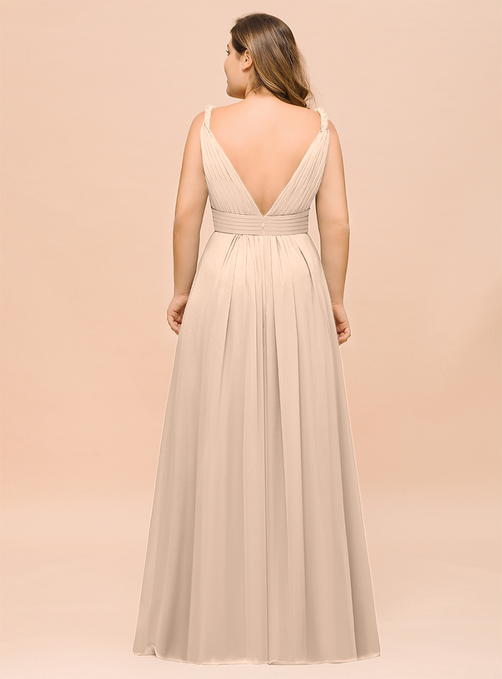 A-Line V-neck Sleeveless Floor-Length Dress-koscy