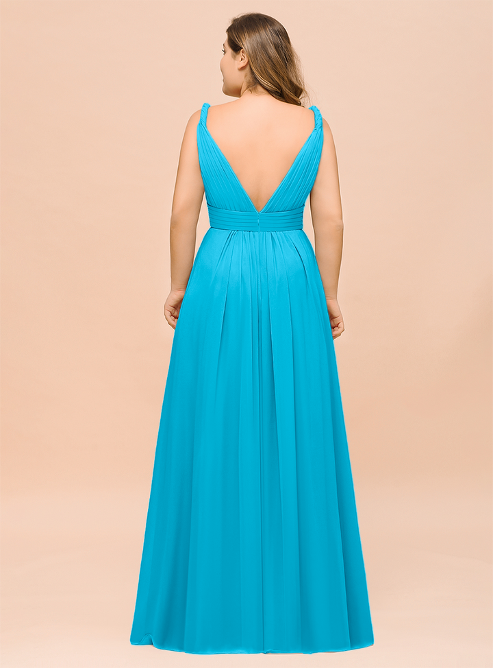 A-Line V-neck Sleeveless Floor-Length Dress-koscy