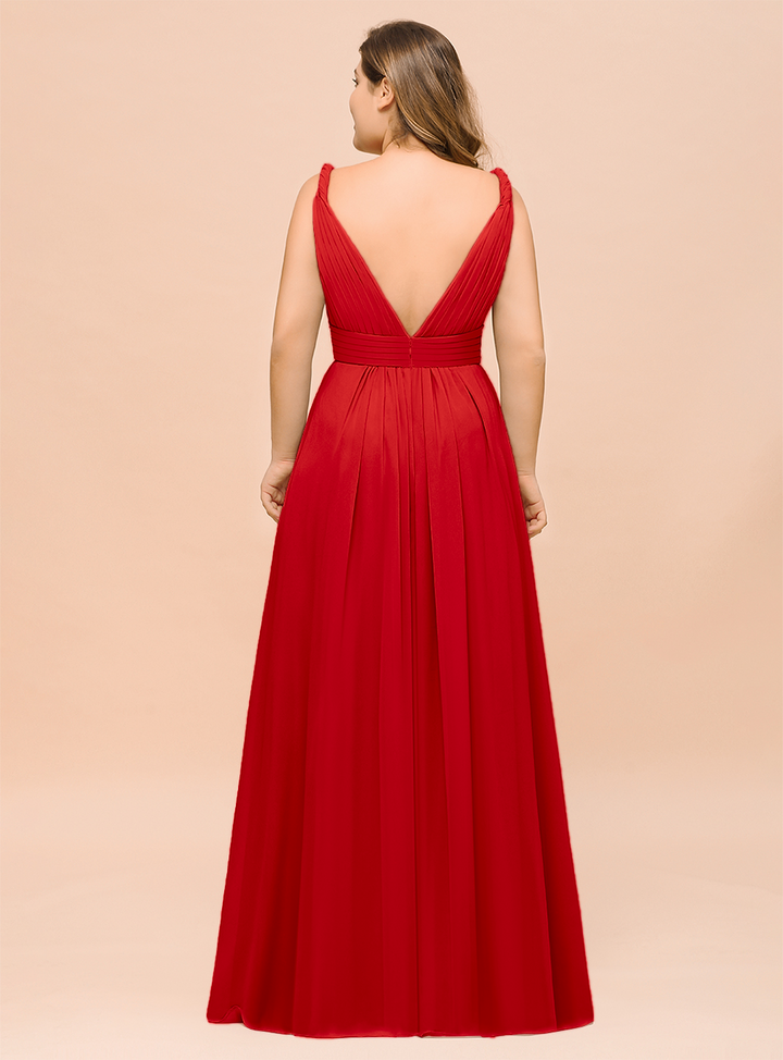 A-Line V-neck Sleeveless Floor-Length Dress-koscy