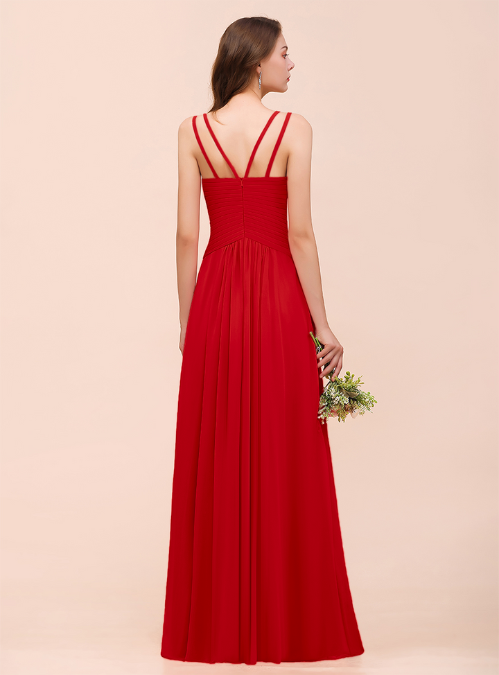 A-Line V-Neck Sleeveless Floor-Length Dress-koscy