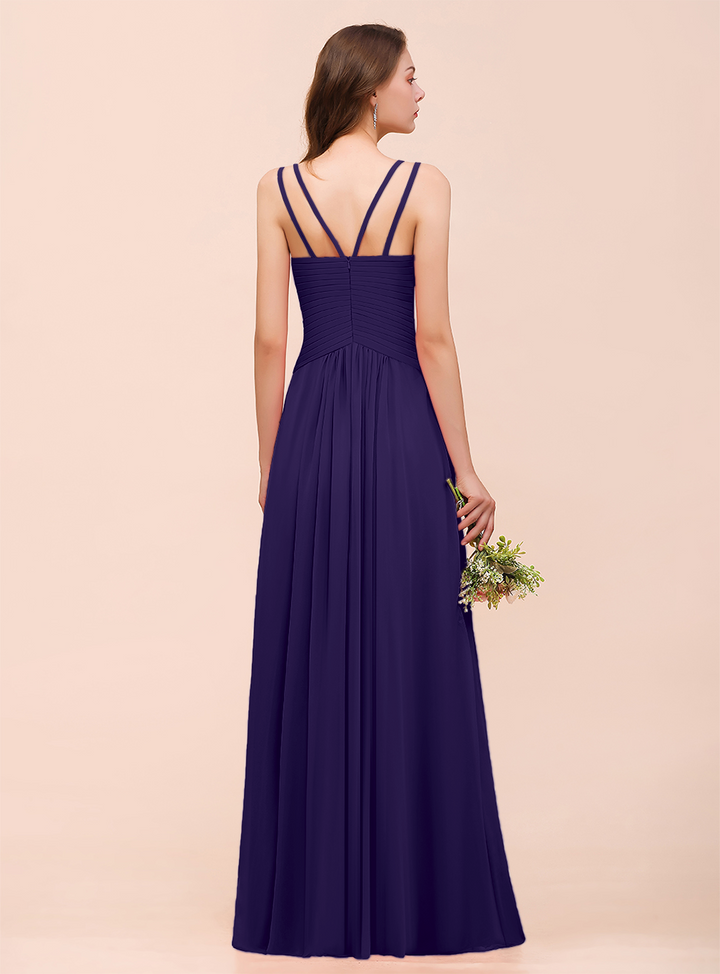 A-Line V-Neck Sleeveless Floor-Length Dress-koscy