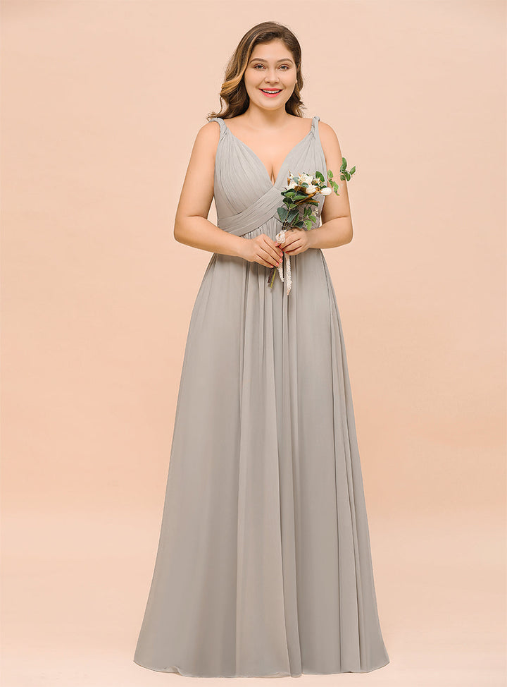 A-Line V-neck Sleeveless Floor-Length Dress-koscy