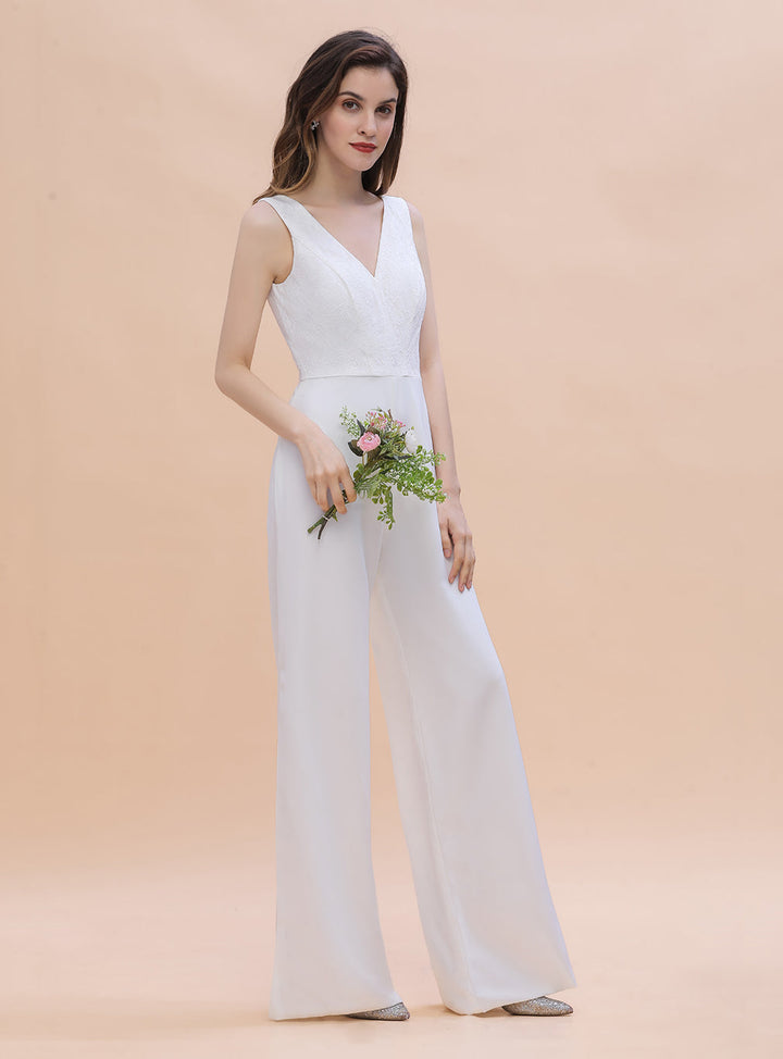 A-line V-Neck Sleeveless Lace jumpsuits-koscy