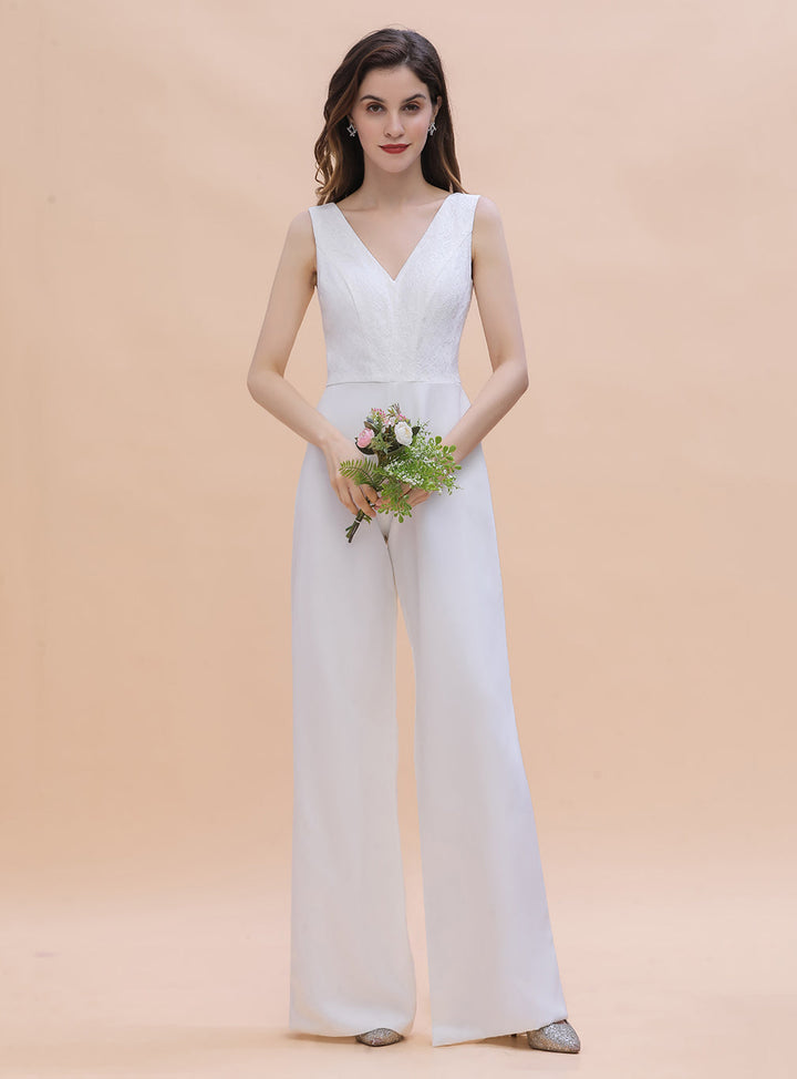 A-line V-Neck Sleeveless Lace jumpsuits-koscy