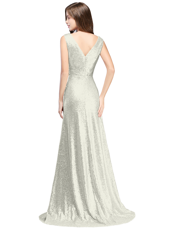 A-Line V-Neck Sleeveless Sequins Floor-Length Dress-koscy