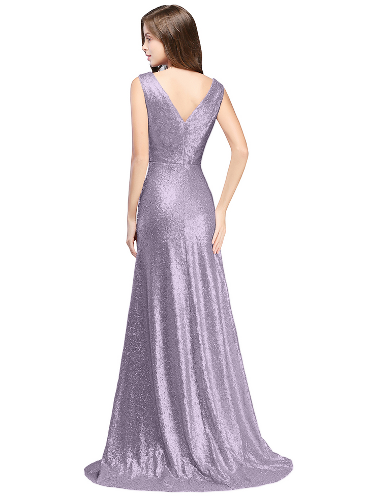 A-Line V-Neck Sleeveless Sequins Floor-Length Dress-koscy