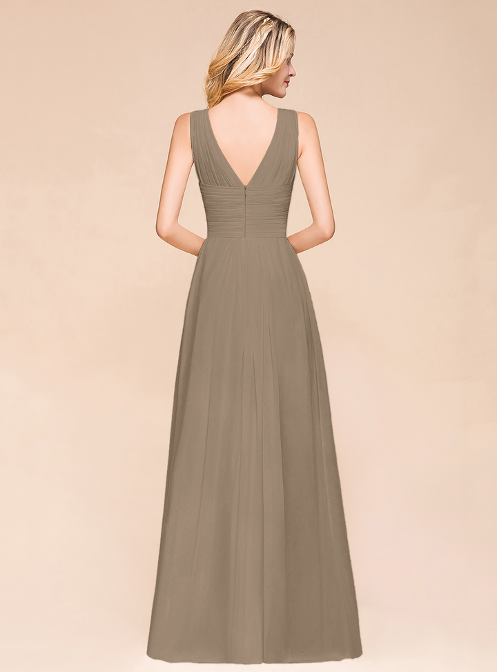 A-Line V-Neck Straps Floor-Length Dress-koscy