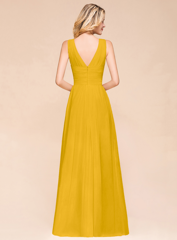 A-Line V-Neck Straps Floor-Length Dress-koscy