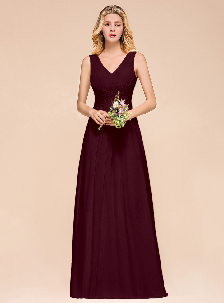 A-Line V-Neck Straps Floor-Length Dress-koscy