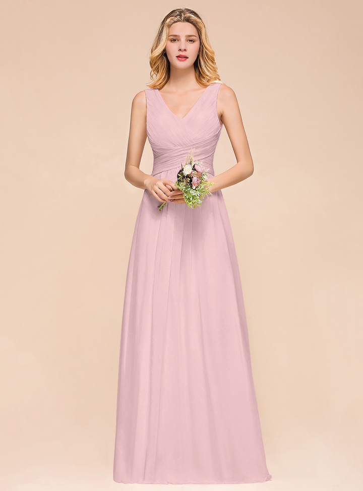 A-Line V-Neck Straps Floor-Length Dress-koscy