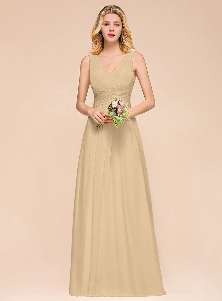 A-Line V-Neck Straps Floor-Length Dress-koscy